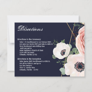 4.25x5.5 Direction Card Geometric Garden Rose Navy Einladung