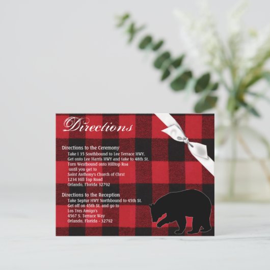 4.25x5.5 Direction Card Red Buffalo Kariert Bären Einladung (Stehend Vorderseite)