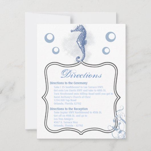 4.25x5.5 Direction Card Seepferd Sea Ocean Beach Einladung (Vorderseite)