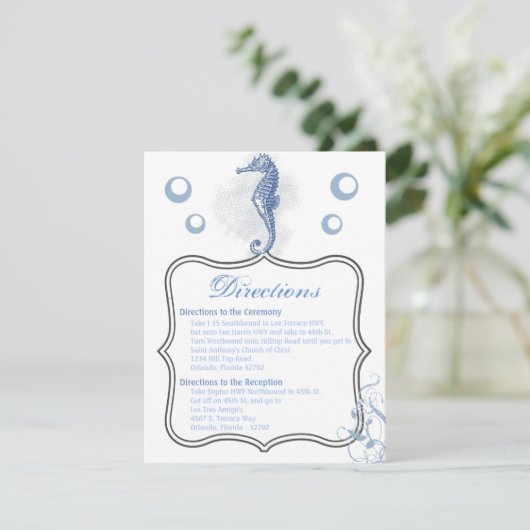 4.25x5.5 Direction Card Seepferd Sea Ocean Beach Einladung (Stehend Vorderseite)