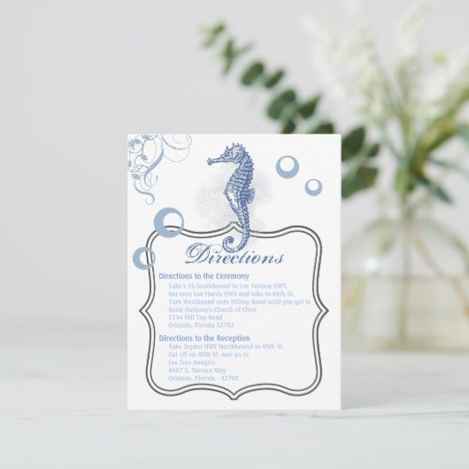 4.25x5.5 Direction Card Seepferd Sea Ocean Beach Einladung (Stehend Vorderseite)