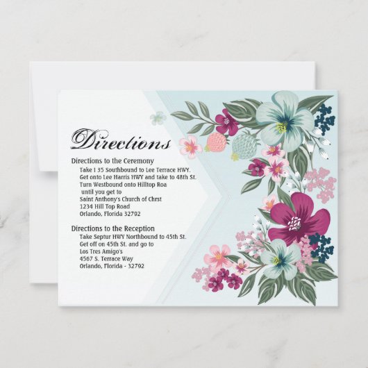 4.25x5.5 Direction Card Tropical Blume auf Blue Om Einladung (Vorderseite)
