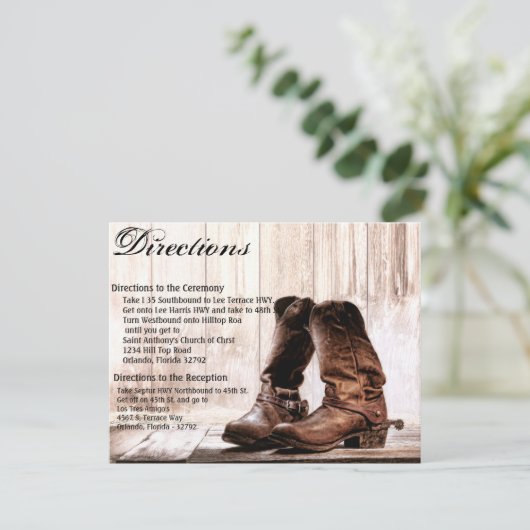 4.25x5.5 Fahrtkarte Boots Country Rustic Weste Einladung (Stehend Vorderseite)