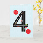 4., 4. Geburtstag, Spielzeugautos und Straße Karte (Gelbe Blume)