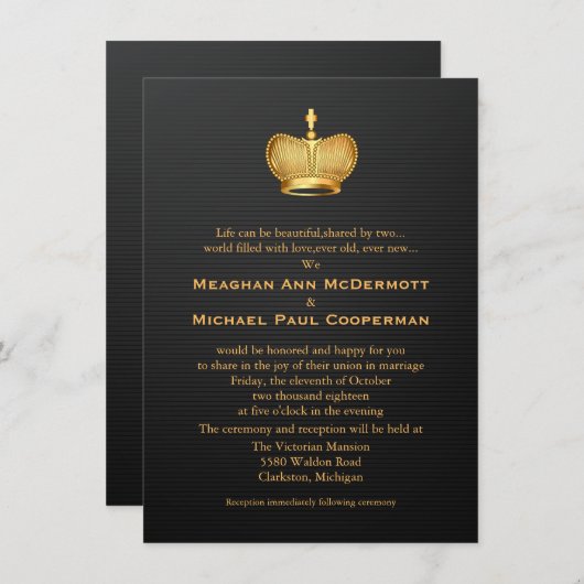 4,5" x 6,25" Gold Royal Queen Crown Wedding Einladung (Vorne/Hinten)