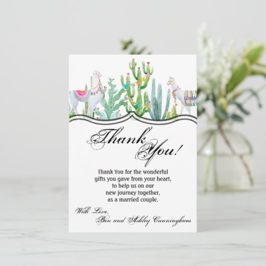 4.5x6.25 Danke, Boho Llama Bohemisch Cacti Einladung (Stehend Vorderseite)