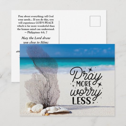 4:6-7 Pray More Worry Less Sandy Beach Postkarte (Vorne/Hinten)