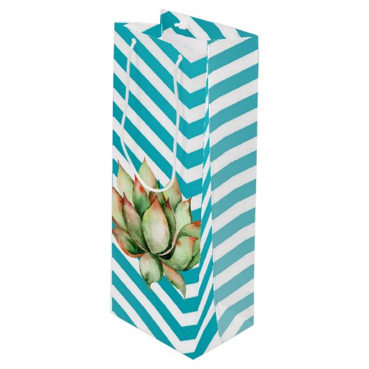 4.75lx4wx13h Weingeschenktasche Boho Cacti Cactus Geschenktüte Für Weinflaschen (Vorderseite Schrägansicht)