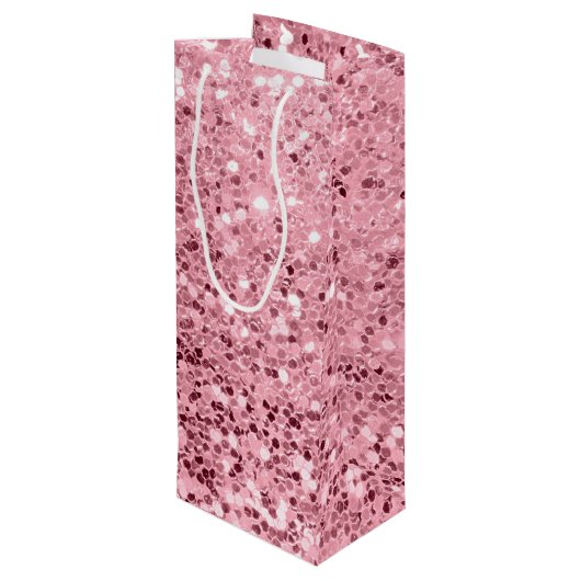 4.75lx4wx13h Weingeschenktasche Rose Gold Glitzer Geschenktüte Für Weinflaschen (Rückseite Schrägansicht)