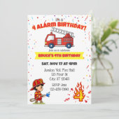 4 Alarm Fire Fighter 4th Birthday Einladung (Stehend Vorderseite)
