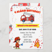 4 Alarm Fire Fighter 4th Birthday Einladung (Vorne/Hinten)