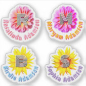 4 Aufkleber für wasserdichte, florale Mit Monogram (Vorderseite)