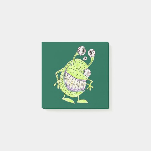 4 augengrünes Monster Alien Cartoon klebrige Noten Post-it Klebezettel (Vorderseite)