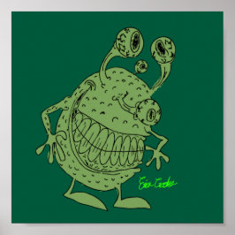 4-äugiges grünes Alien-Monster ganz grün Poster