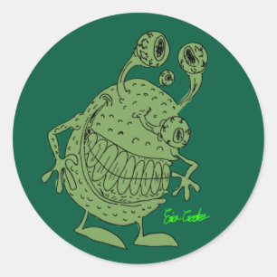 4-äugiges grünes Alien-Monster ganz grün Runder Aufkleber