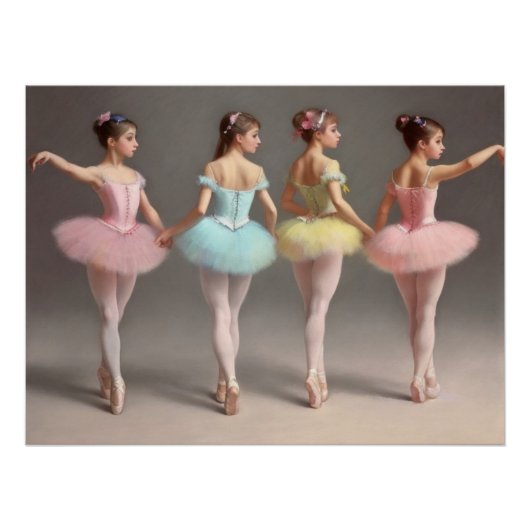 4 bailarinas con tutús rosa, amarillo, verde dulce poster (Vorderseite)