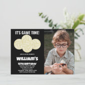 4 Balls Black Volleyball Geburtstag mit Foto Einladung (Stehend Vorderseite)