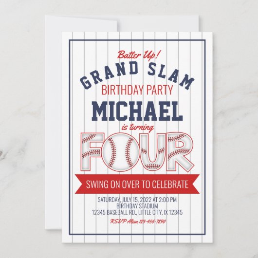 4. Baseball Geburtstag Einladung (Vorderseite)