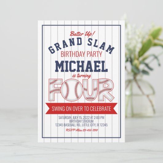 4. Baseball Geburtstag Einladung (Stehend Vorderseite)
