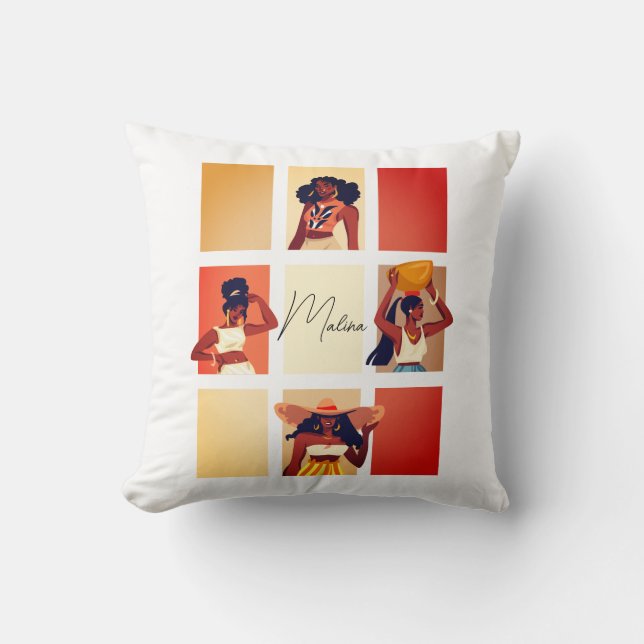 4 Beautiful Black Ladys Boho Chic Art Name Kissen (Vorderseite)