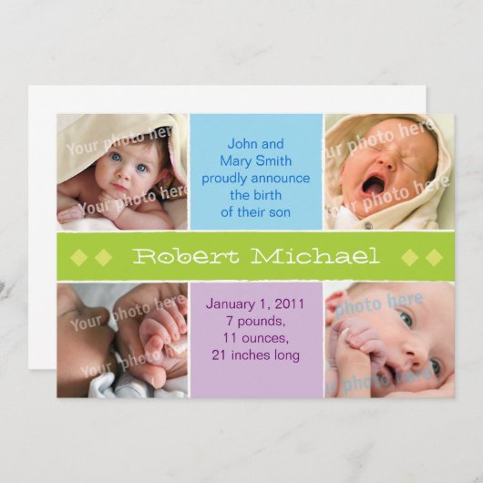 4 Bild "Grüne Geburtsankündigung" Ankündigung (Vorne/Hinten)