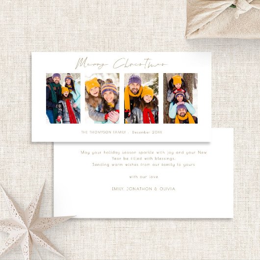 4 Bilder Foto Strip Gold Script Frohe Weihnachten