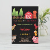 4. Black Red Farm Animals Geburtstag Einladungen (Stehend Vorderseite)