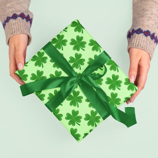4-Blatt-Klee St. Patrick's Day Hellgrün Geschenkpapier