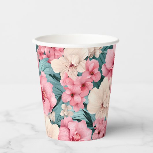 4 Blumenmuster Pappbecher (Vorderseite)