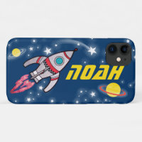4 Buchstaben mit dem Namen "Space Rakete" blau gel