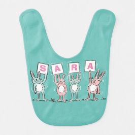 4 Buchstabenname mit Bunny Rabbits Baby Bib Babylätzchen