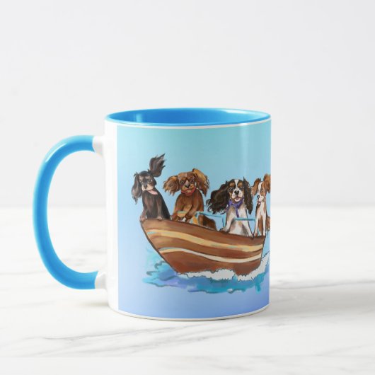 4 Cavalier King Charles Spaniels auf einem Boot Tasse (Links)
