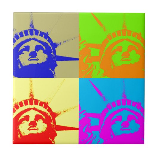 4 Color Pop Art Lady Liberty Fliese (Vorderseite)