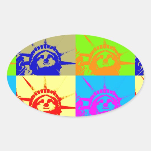 4 Color Pop Art Lady Liberty Ovaler Aufkleber (Vorderseite)