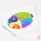 4 Color Pop Art Lady Liberty Ovaler Aufkleber (Umschlag)