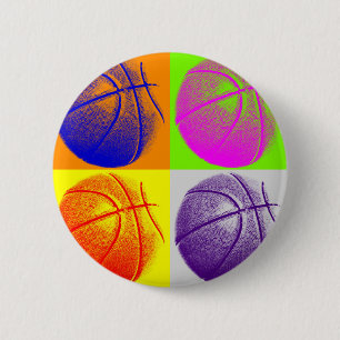 4 Colour Pop Art Basketball Button