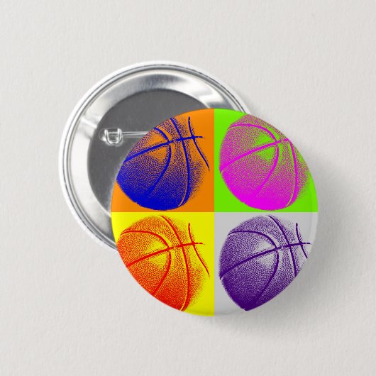 4 Colour Pop Art Basketball Button (Vorne & Hinten)