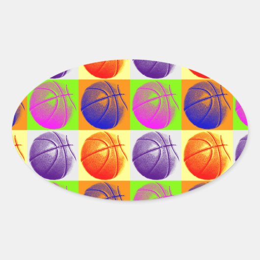 4 Colour Pop Art Basketball Ovaler Aufkleber (Vorderseite)