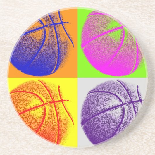 4 Colour Pop Art Basketball Sandstein Untersetzer (Vorne)
