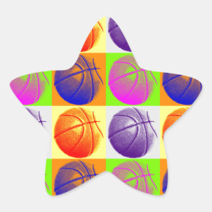 4 Colour Pop Art Basketball Stern-Aufkleber