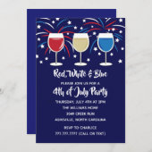 4. des Juli-Wein-Rot-weißen und blauen Party Einladung (Vorne/Hinten)