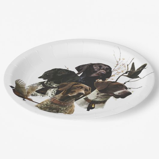 4 Deutsche Kurzzeigerfarben Pappteller (Schrägansicht)