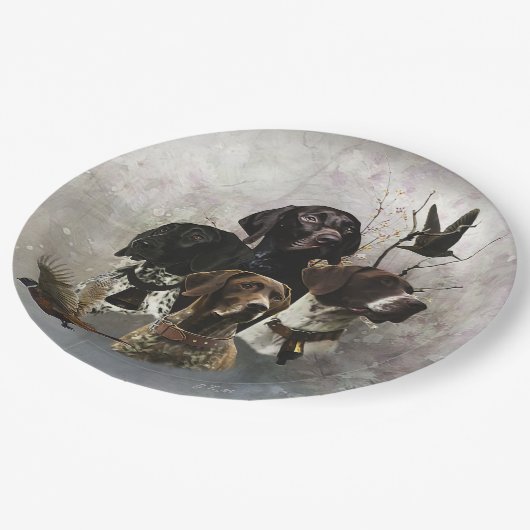 4 Deutsche Kurzzeigerfarben Pappteller (Schrägansicht)