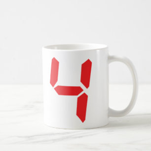 4 digitale Zahl des Weckers mit vier Rottönen Kaffeetasse