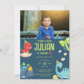 4 Dinosaurier Geburtstag Einladung (Vorderseite)