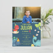 4 Dinosaurier Geburtstag Einladung (Stehend Vorderseite)