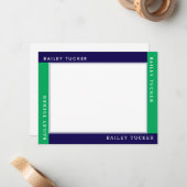 4-Ecke Name Blue Green Border Stationierung Mitteilungskarte (Vorderseite/Rückseite Beispiel)