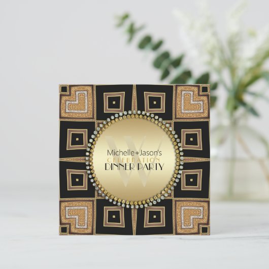 4 Ecken der Liebe Schwarzes Gold Einladung (Stehend Vorderseite)