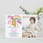 4. Einhorn Geburtstag Einladung mit Bild (Stehend Vorderseite)