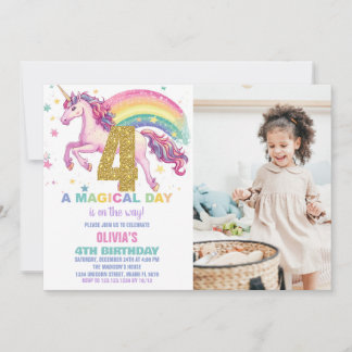 4. Einhorn Geburtstag Einladung mit Bild